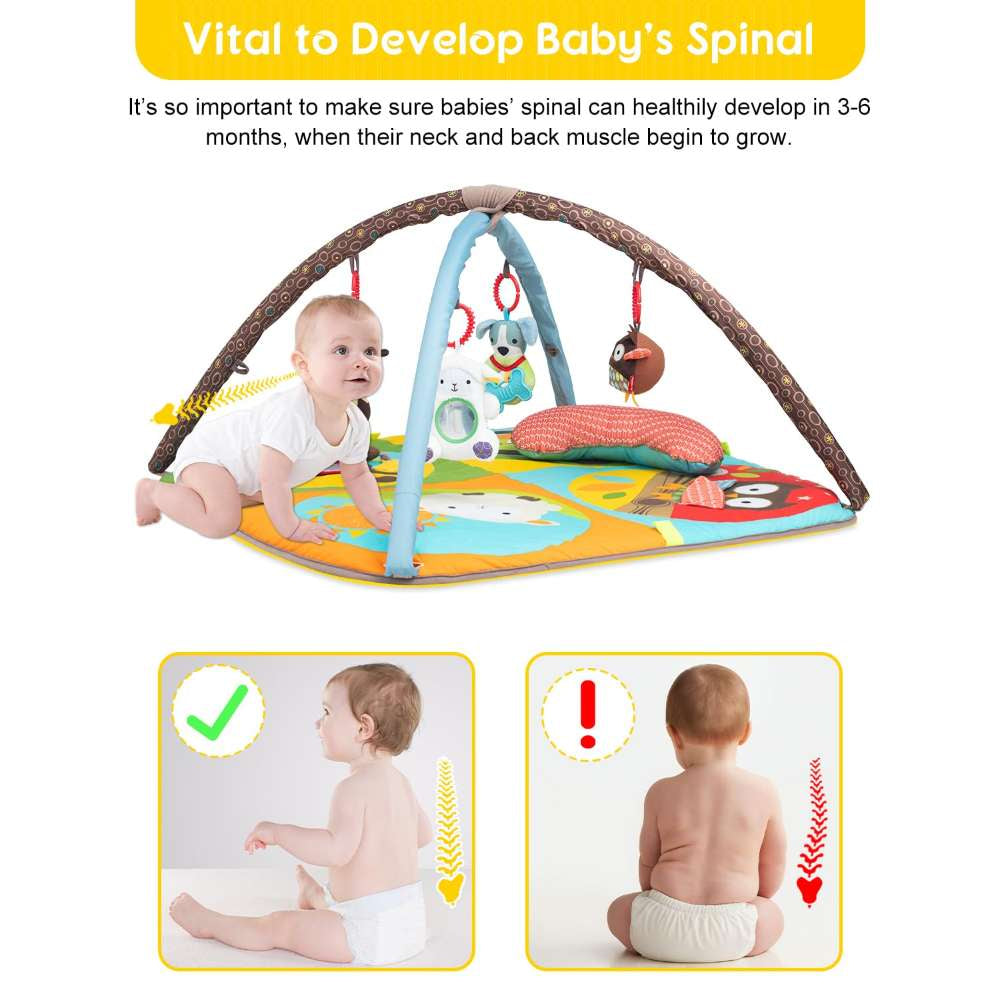 Keeygo Baby Play Mat Zoo Theme Sensory Infant Toys Keep Baby Occupied Toddler Activity Gym Develop Neck Strength Play Gym for Babies 0-6 Months Washable Baby Gyms Playmats