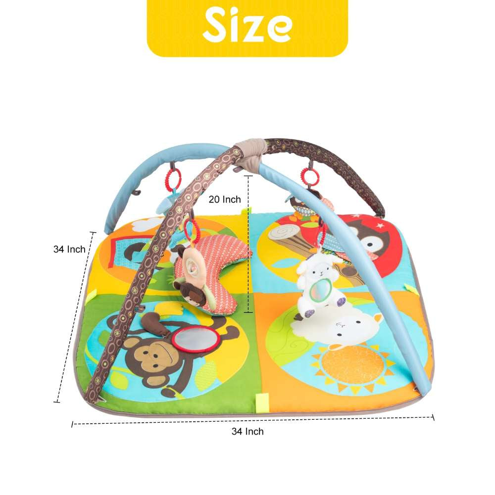 Keeygo Baby Play Mat Zoo Theme Sensory Infant Toys Keep Baby Occupied Toddler Activity Gym Develop Neck Strength Play Gym for Babies 0-6 Months Washable Baby Gyms Playmats