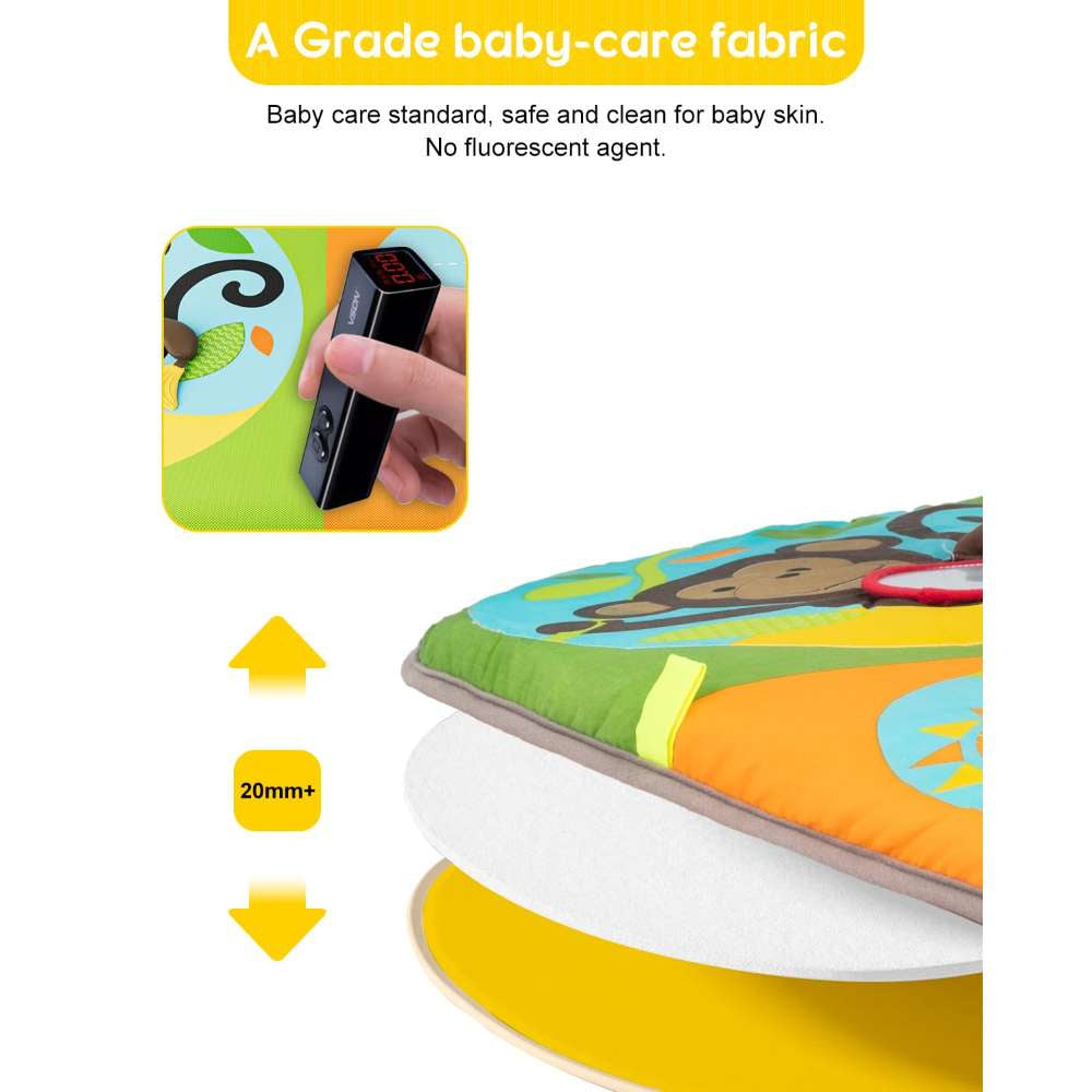 Keeygo Baby Play Mat Zoo Theme Sensory Infant Toys Keep Baby Occupied Toddler Activity Gym Develop Neck Strength Play Gym for Babies 0-6 Months Washable Baby Gyms Playmats