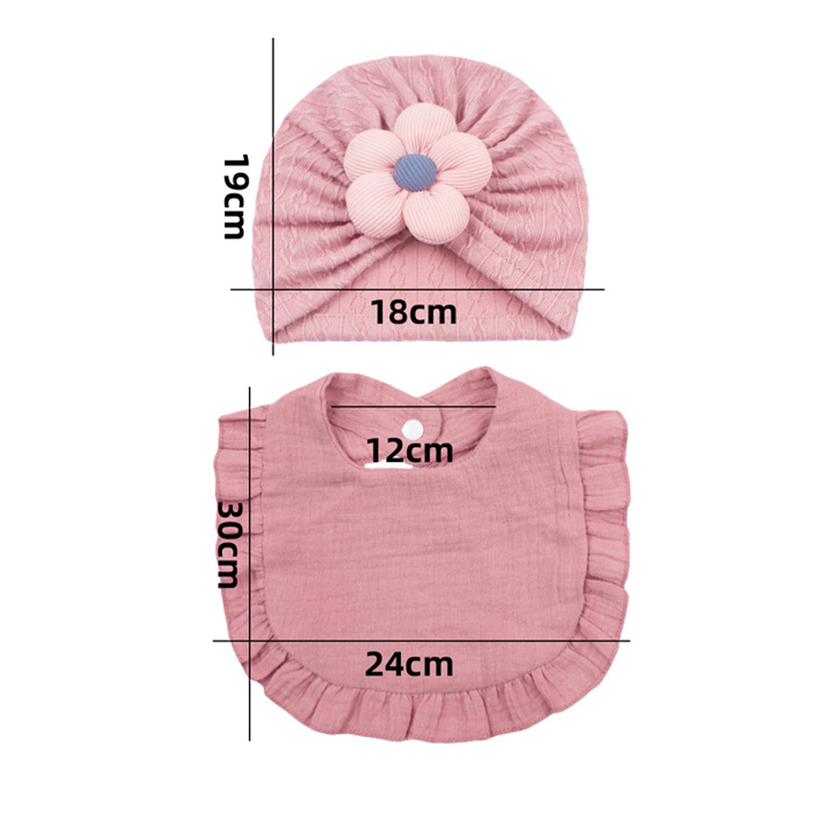 Set de gorro y babero de muselina para reciÃ©n nacido