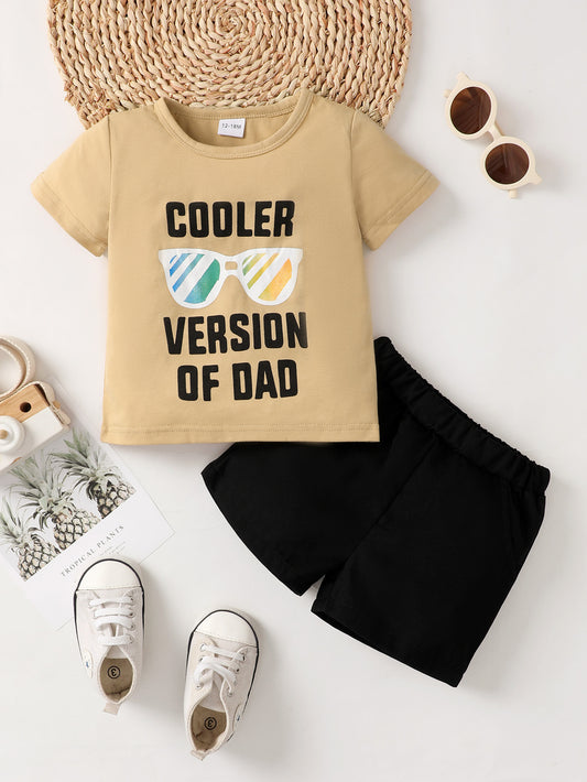 Conjunto de verano para niño: camiseta caqui y short negro