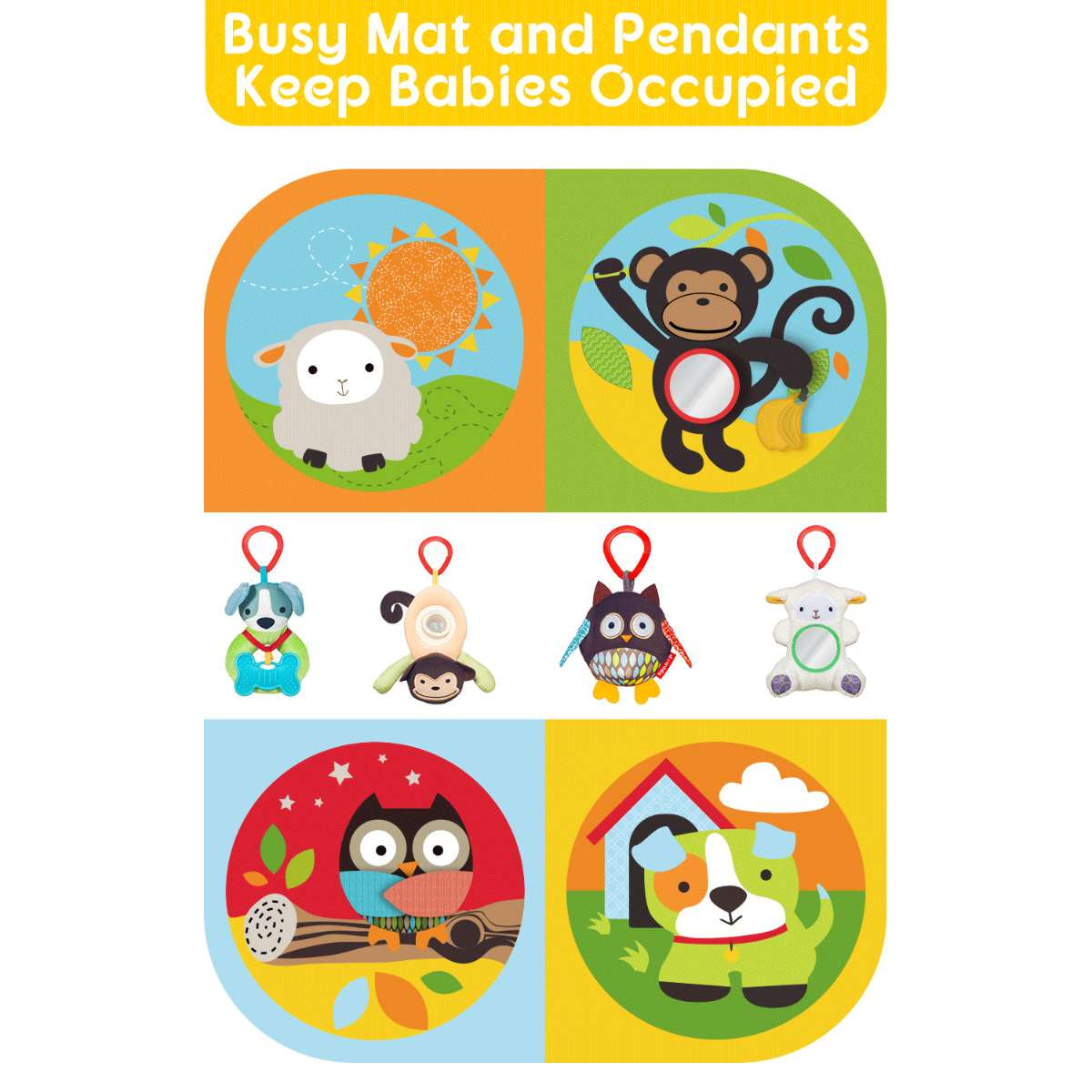 Keeygo Baby Play Mat Zoo Theme Sensory Infant Toys Keep Baby Occupied Toddler Activity Gym Develop Neck Strength Play Gym for Babies 0-6 Months Washable Baby Gyms Playmats