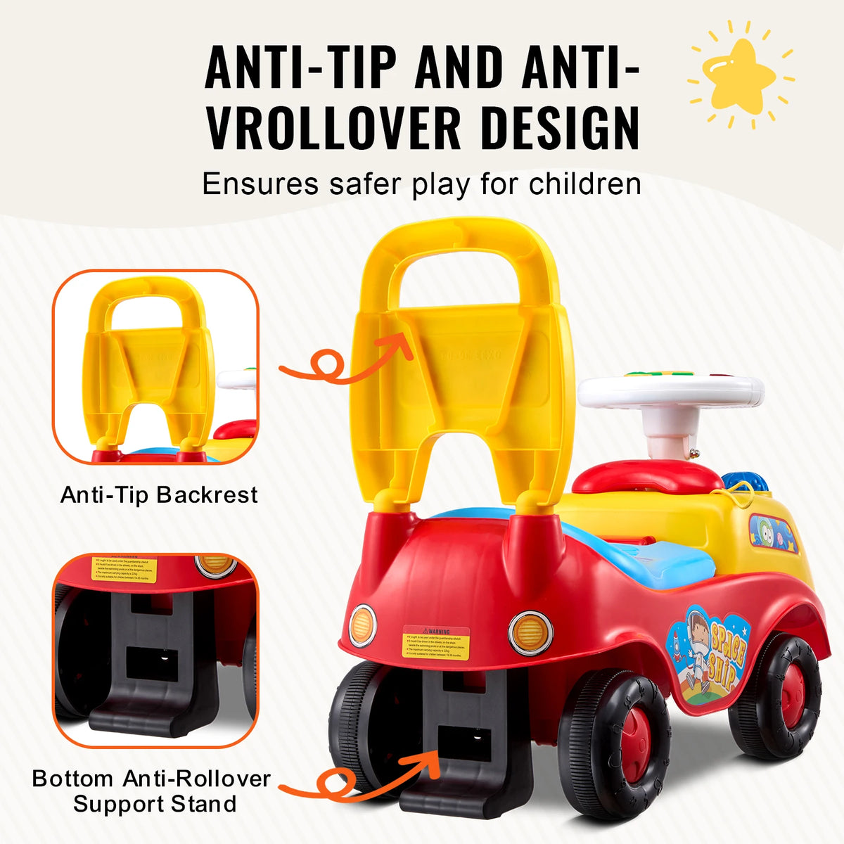 Toddler Ride on Push Car Sit to Stand Kids Ride on Toy Car with Music Steering Wheel Seat Storage for Toddlers