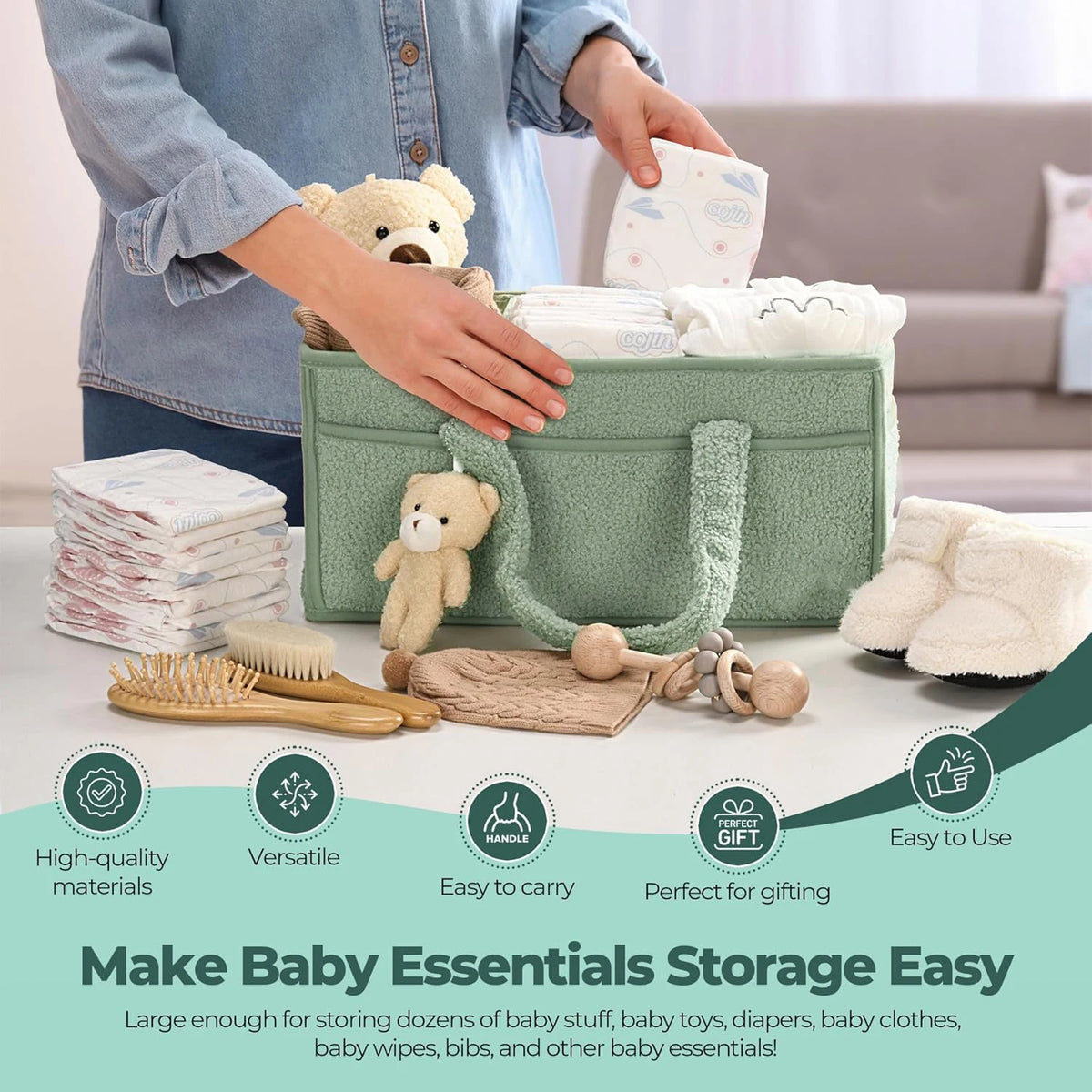 Baby Diaper Caddy Organizer for Changing Table, Portable Nursery Storage Basket for Car, Baby Shower Gift
