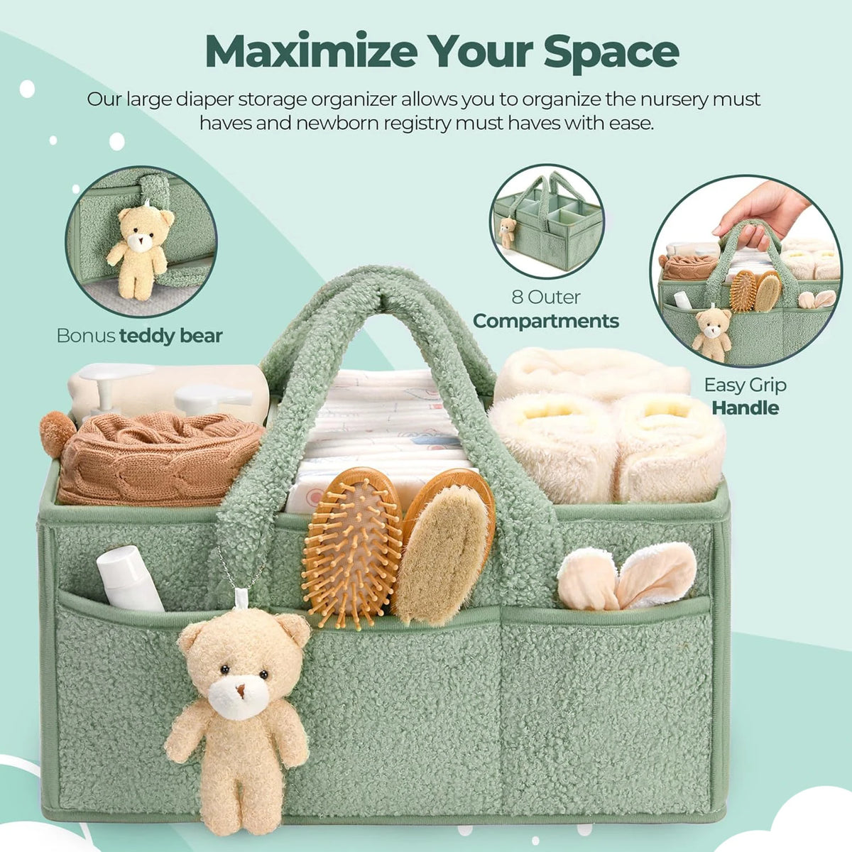 Baby Diaper Caddy Organizer for Changing Table, Portable Nursery Storage Basket for Car, Baby Shower Gift