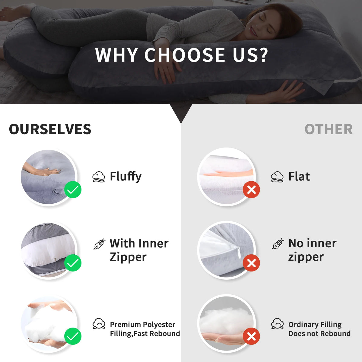 Almohada de embarazo de cuerpo completo con funda removible