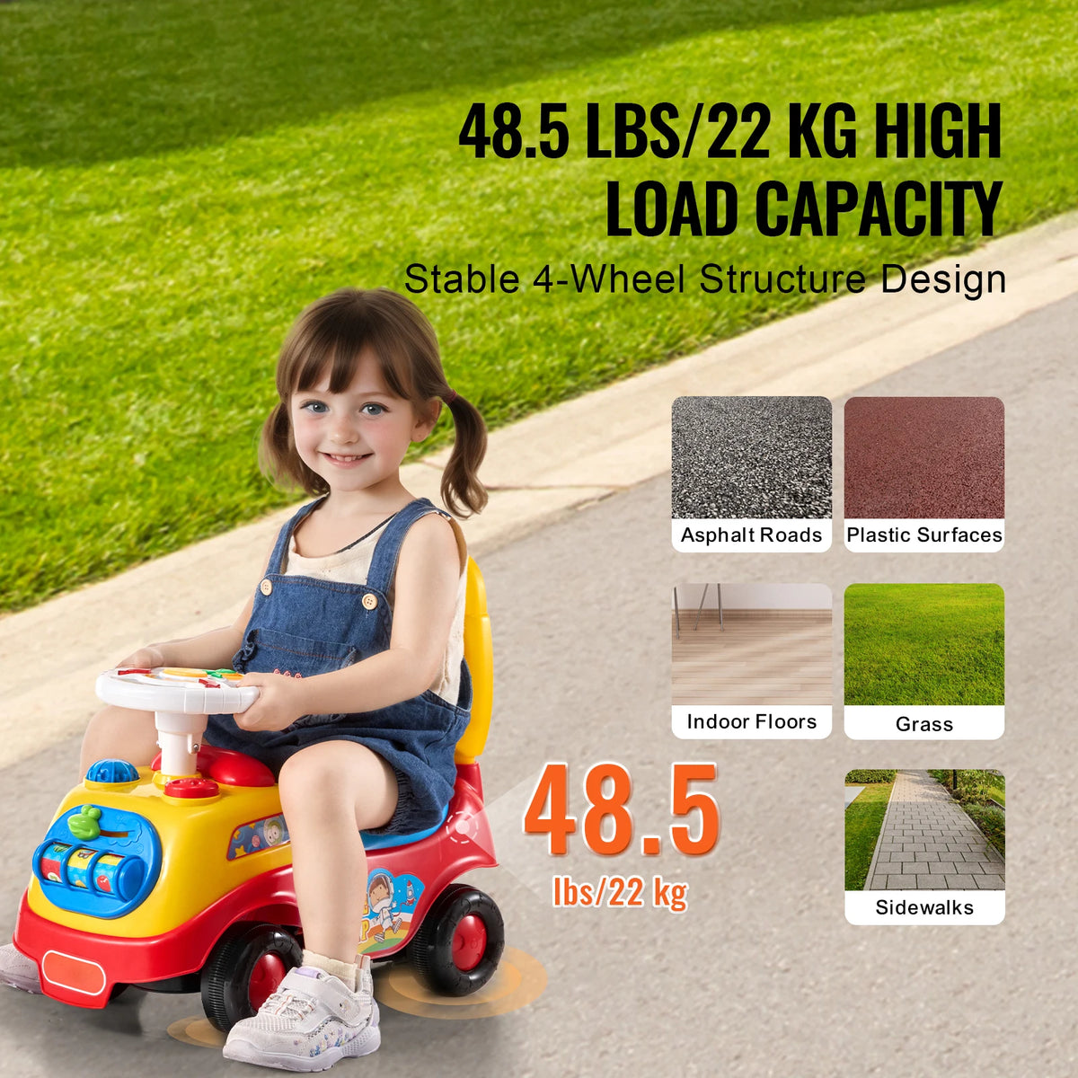 Toddler Ride on Push Car Sit to Stand Kids Ride on Toy Car with Music Steering Wheel Seat Storage for Toddlers