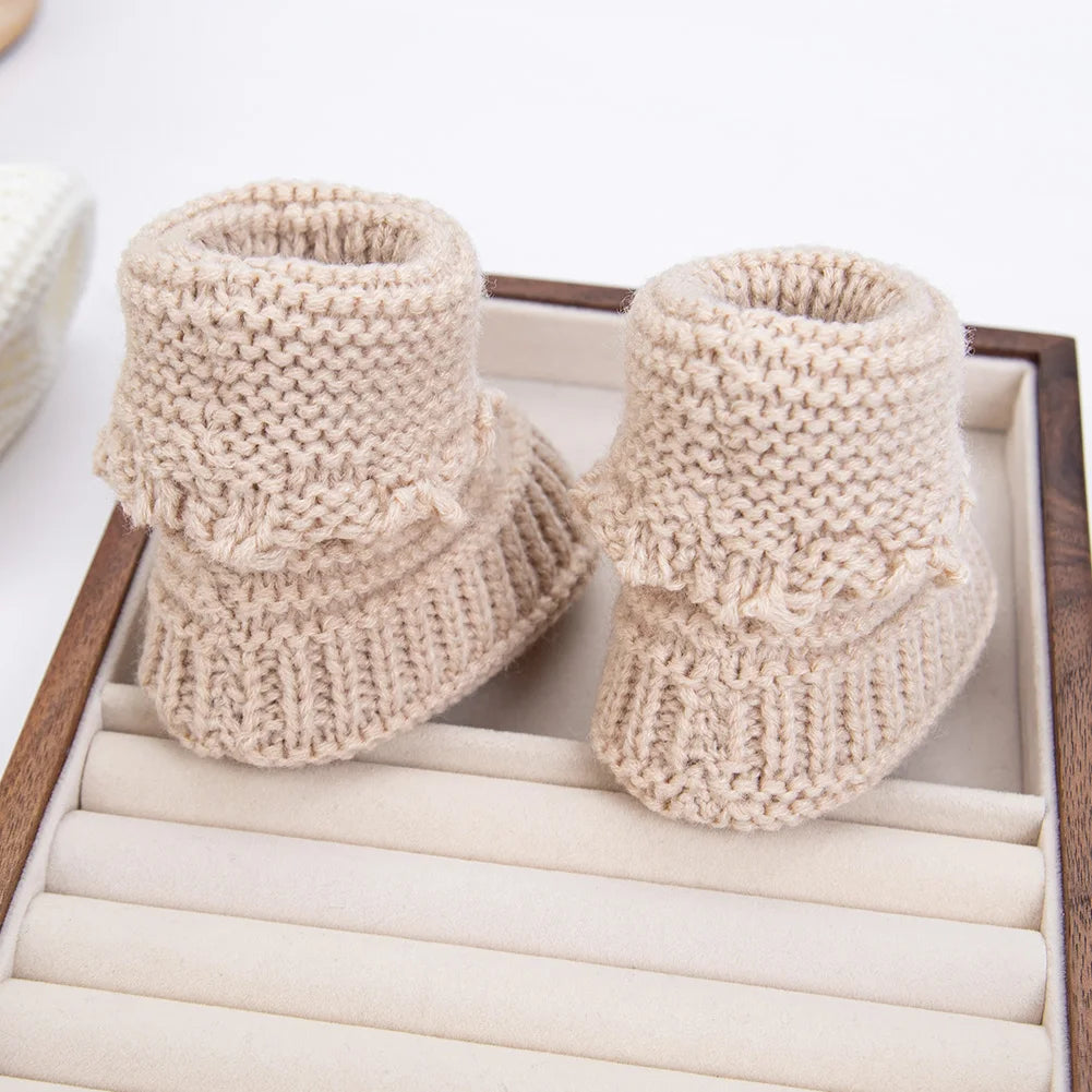 2Pcs/Pair Baby Knit Socks 0-12M Solid Cochet Walking Socks Newborn Photography Prop Infant Birthday Gift Handmade Boutique Sock