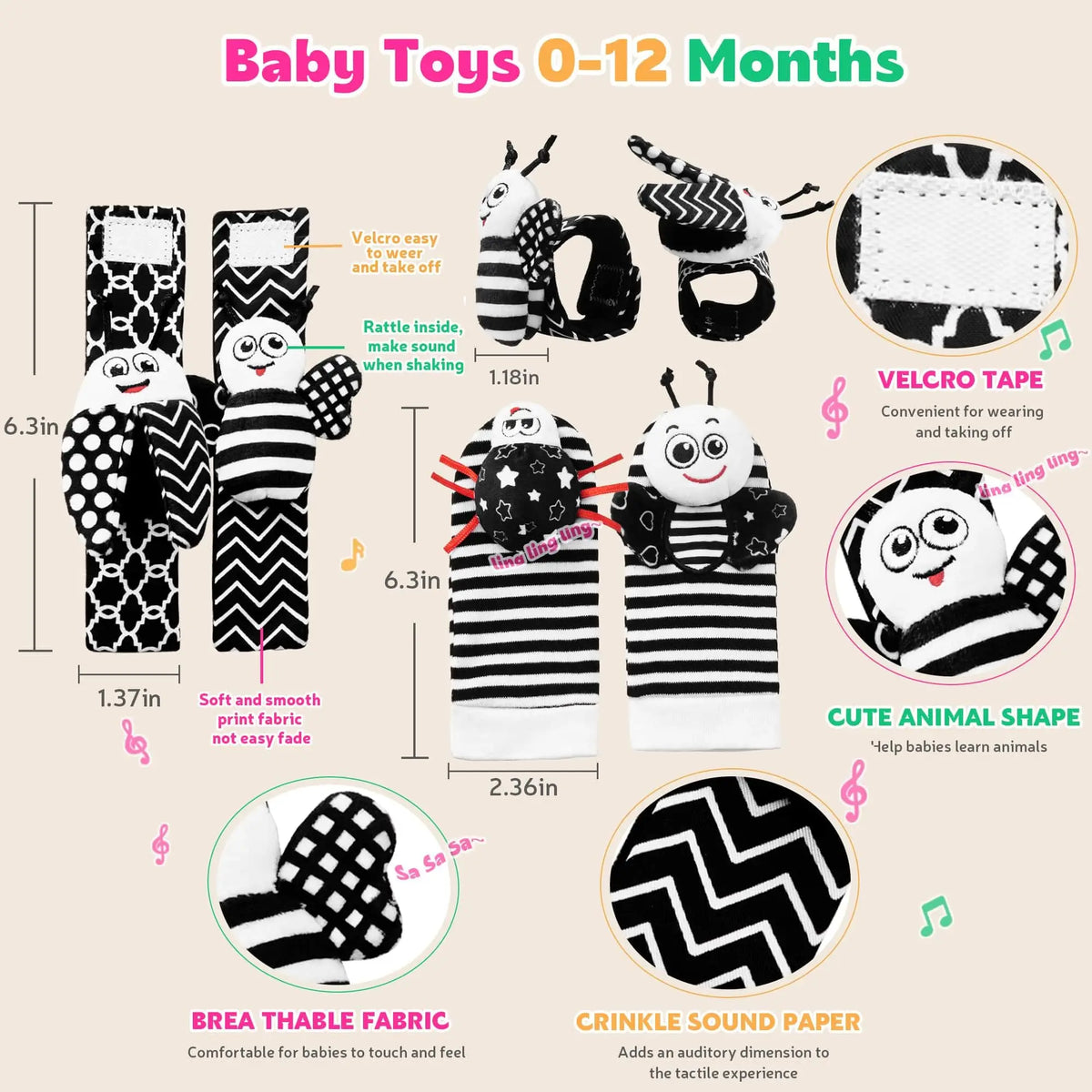 1 Set Baby Rattles Toys Infant Toys 0-6 Months Cute Stuffed Animals Wrist Rattle Foot Finder Socks Newborn Toys Baby Boy Gifts