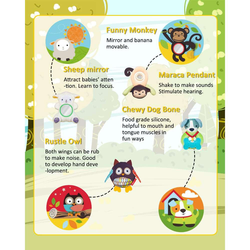 Keeygo Baby Play Mat Zoo Theme Sensory Infant Toys Keep Baby Occupied Toddler Activity Gym Develop Neck Strength Play Gym for Babies 0-6 Months Washable Baby Gyms Playmats