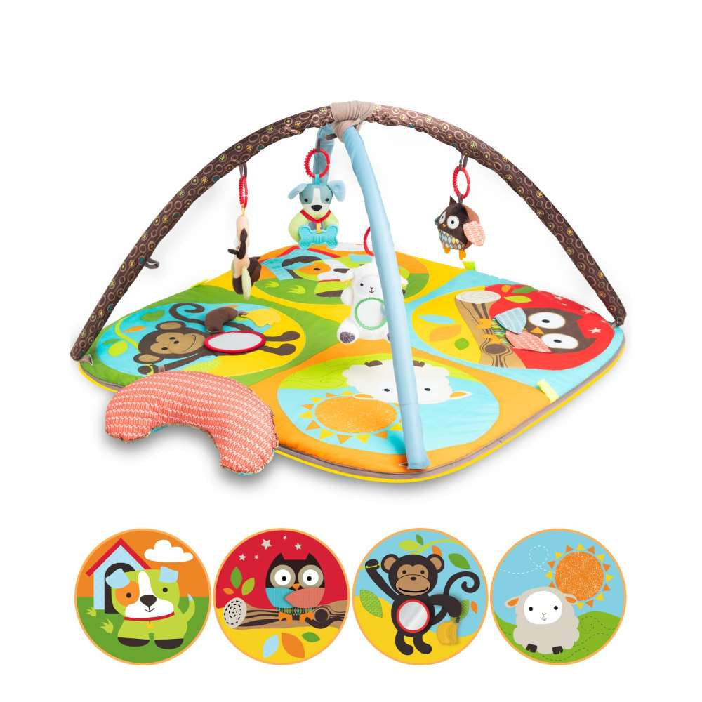 Keeygo Baby Play Mat Zoo Theme Sensory Infant Toys Keep Baby Occupied Toddler Activity Gym Develop Neck Strength Play Gym for Babies 0-6 Months Washable Baby Gyms Playmats